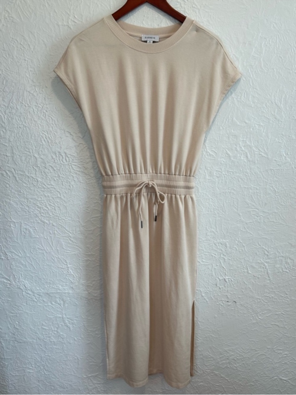 Evereve Neutral Beige Drawcord Midi Dress
